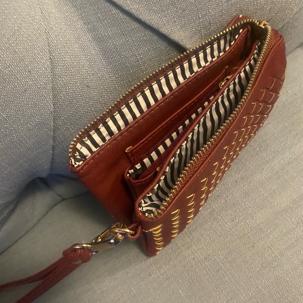 Elegant Brown Clutch with Gold Accents